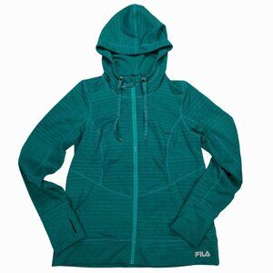 Fila Womens Teal Full-Zip Hoodie With Drawstring Hood & Thumbholes Size M